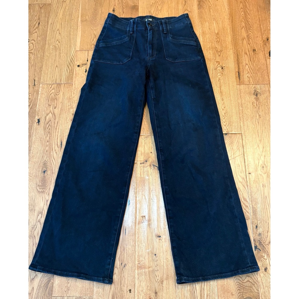 Paige Anessa High Rise Wide Leg Patch Pocket Jeans Dark Indigo Blue Size 26